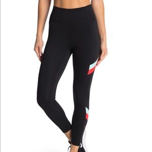 Nike Colorblock Stripe Ankle Crop Leggings - Black/Chile Red - XS
